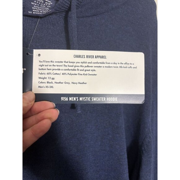 Charles River Apparel Mens Mystic Sweater Hoodie XXL Navy Heather 60% Cotton 40% - Picture 4 of 9